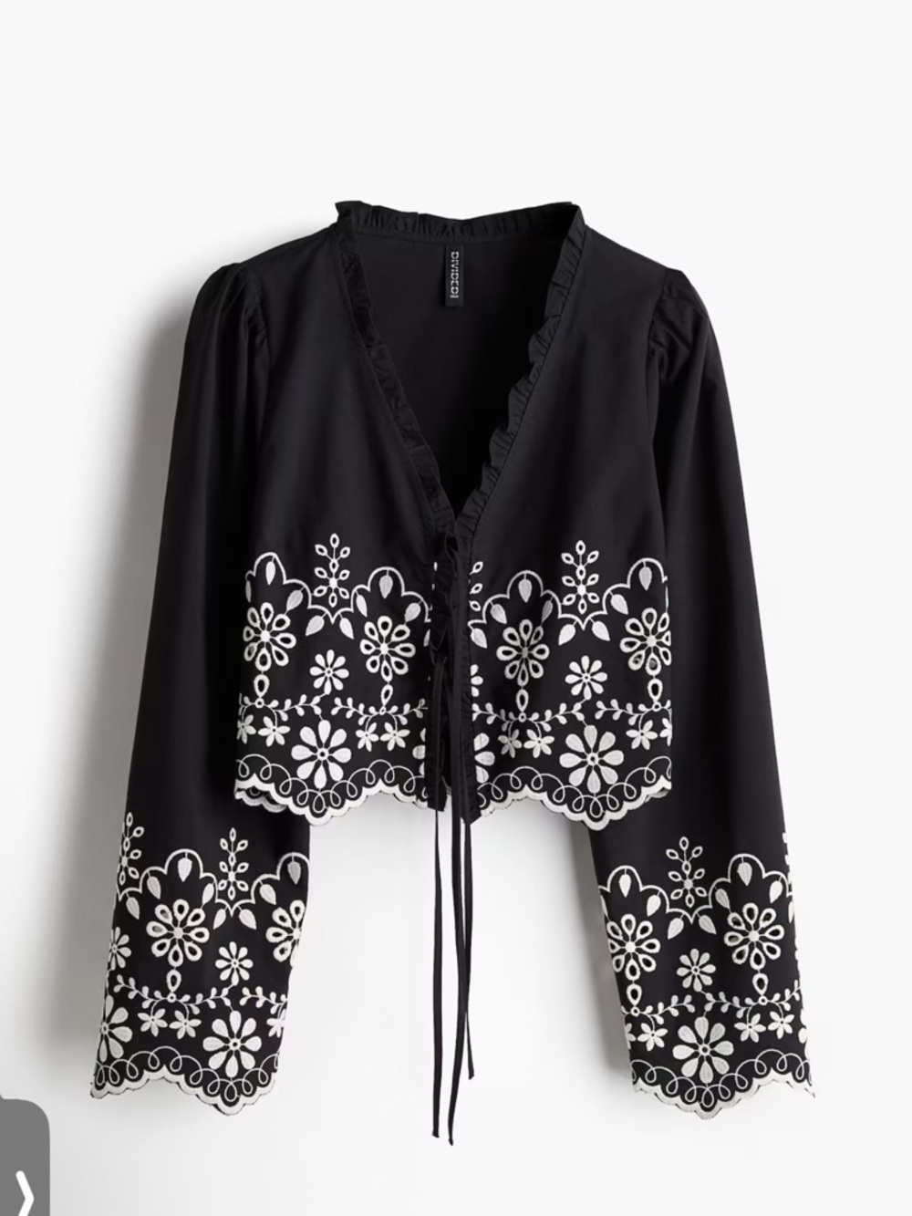 H&M Black Cotton Blouse with Eyelet Embroidery